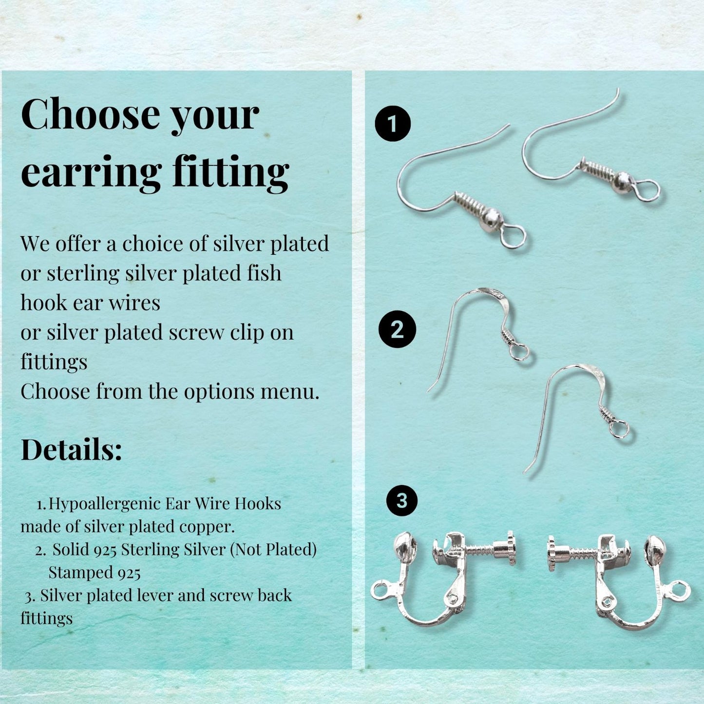 Earring fitting options with text on a light blue background