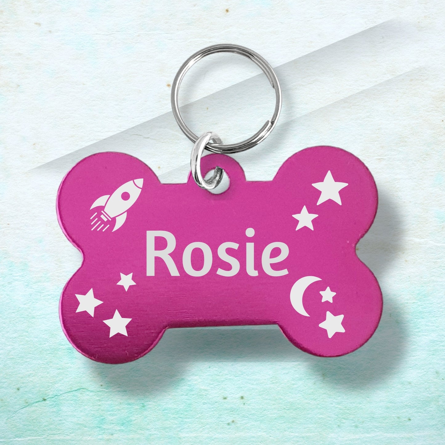Engraved Bone Shaped Dog ID Tag - Space Theme