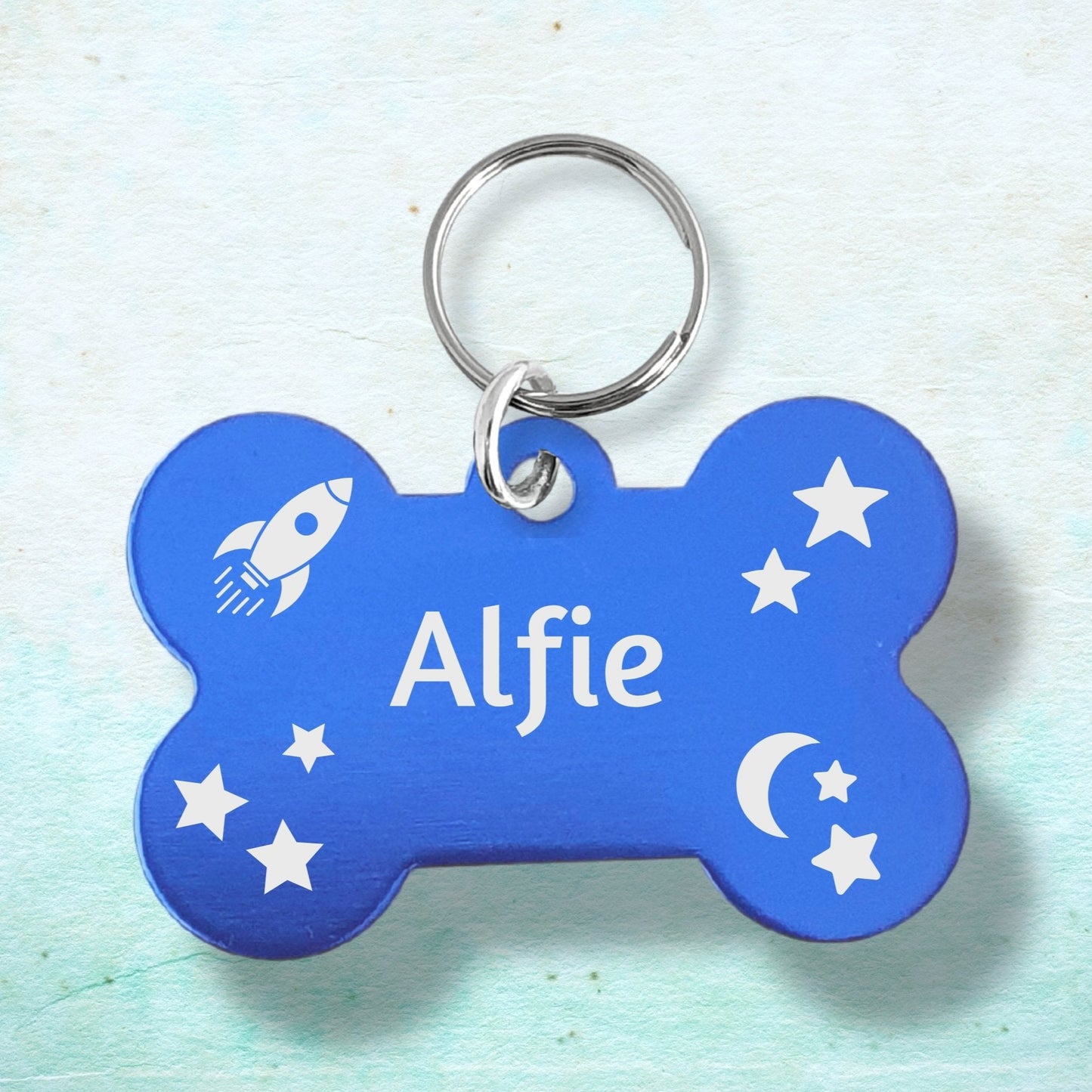 Engraved Bone Shaped Dog ID Tag - Space Theme
