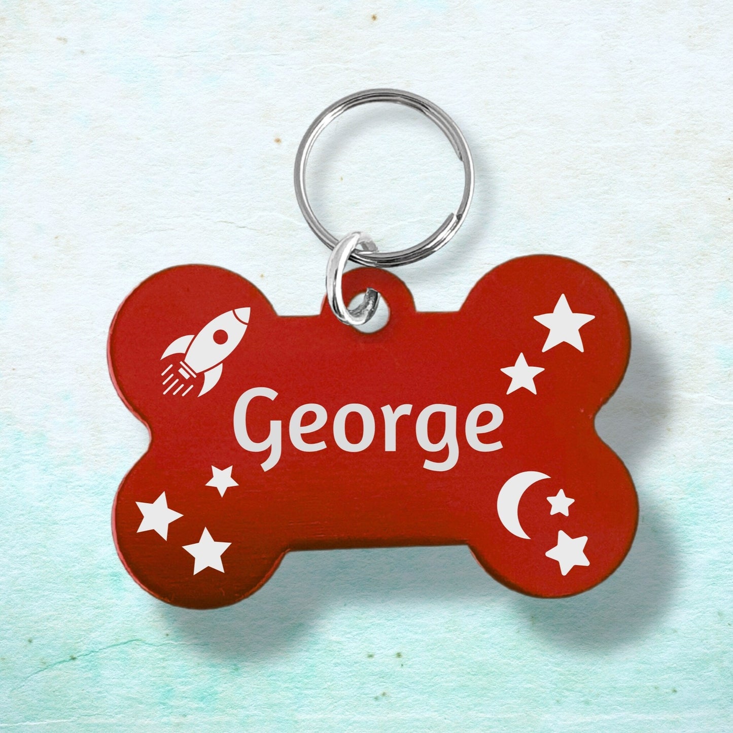 Engraved Bone Shaped Dog ID Tag - Space Theme