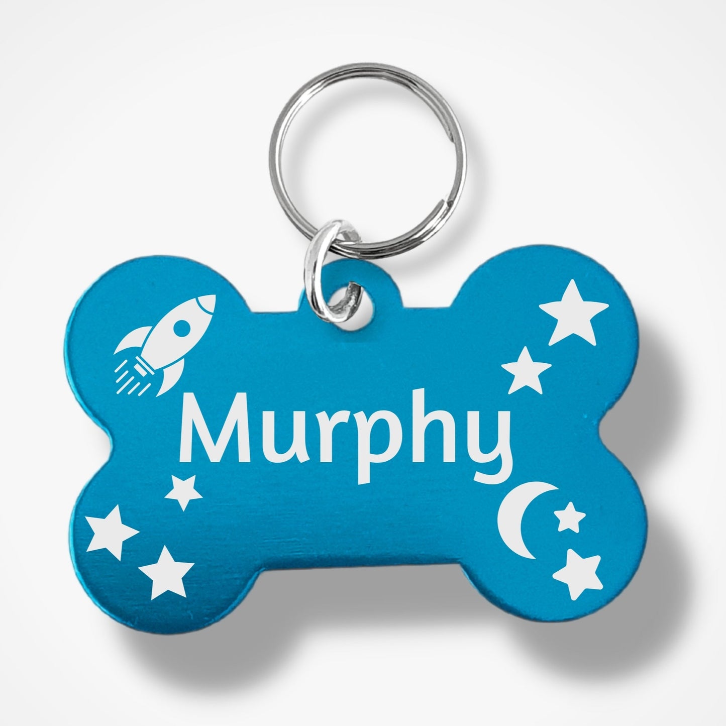 Engraved Bone Shaped Dog ID Tag - Space Theme