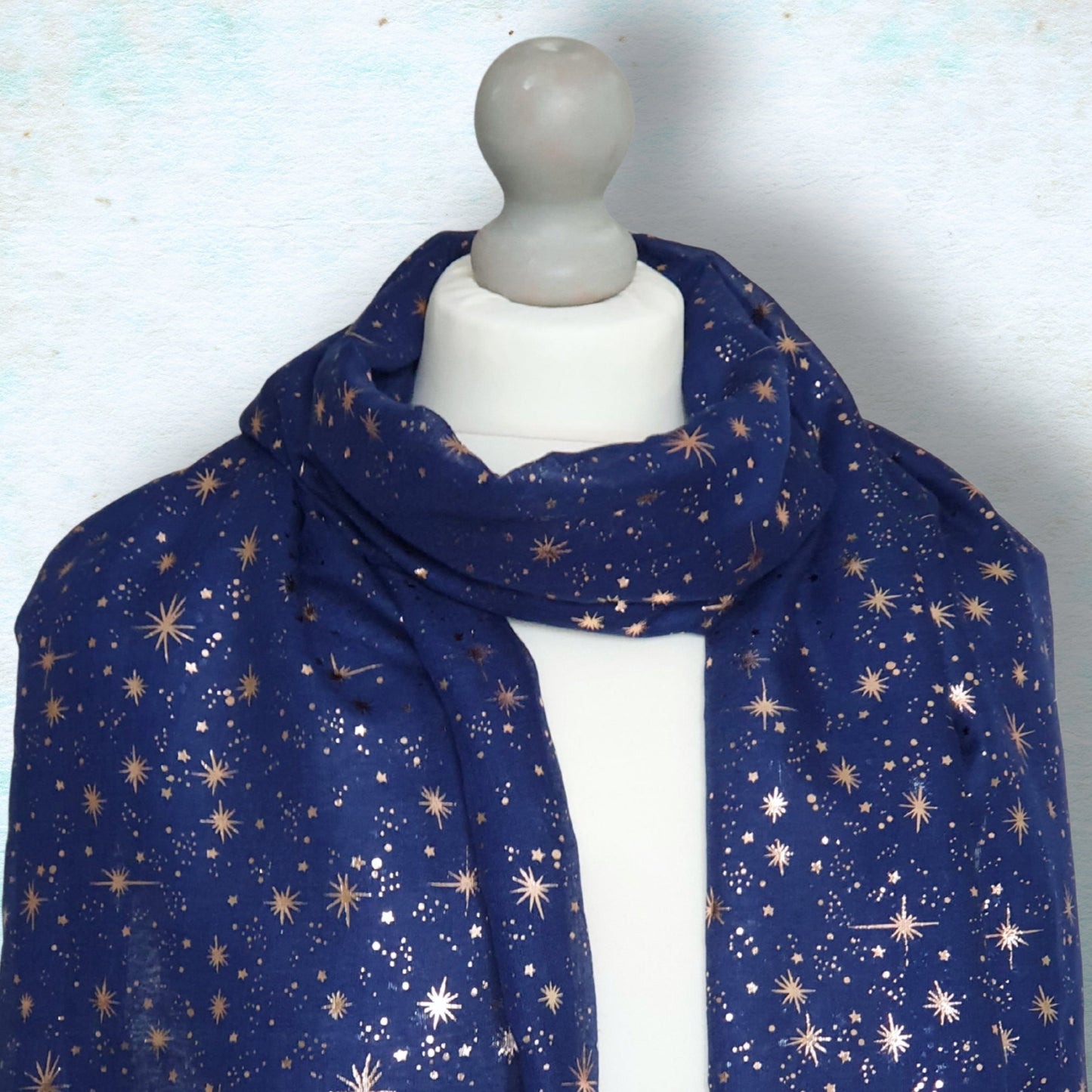 Starburst Foiled Star Women's Scarf in Navy and Rose Gold