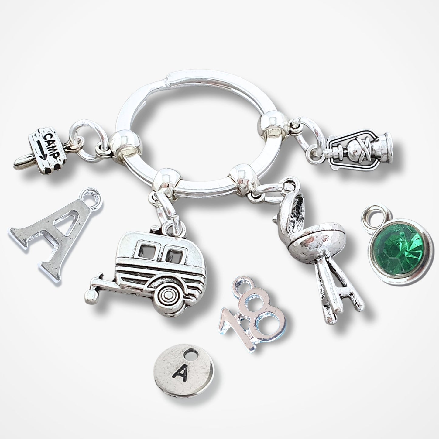 Retro Caravan Keyring - Silver