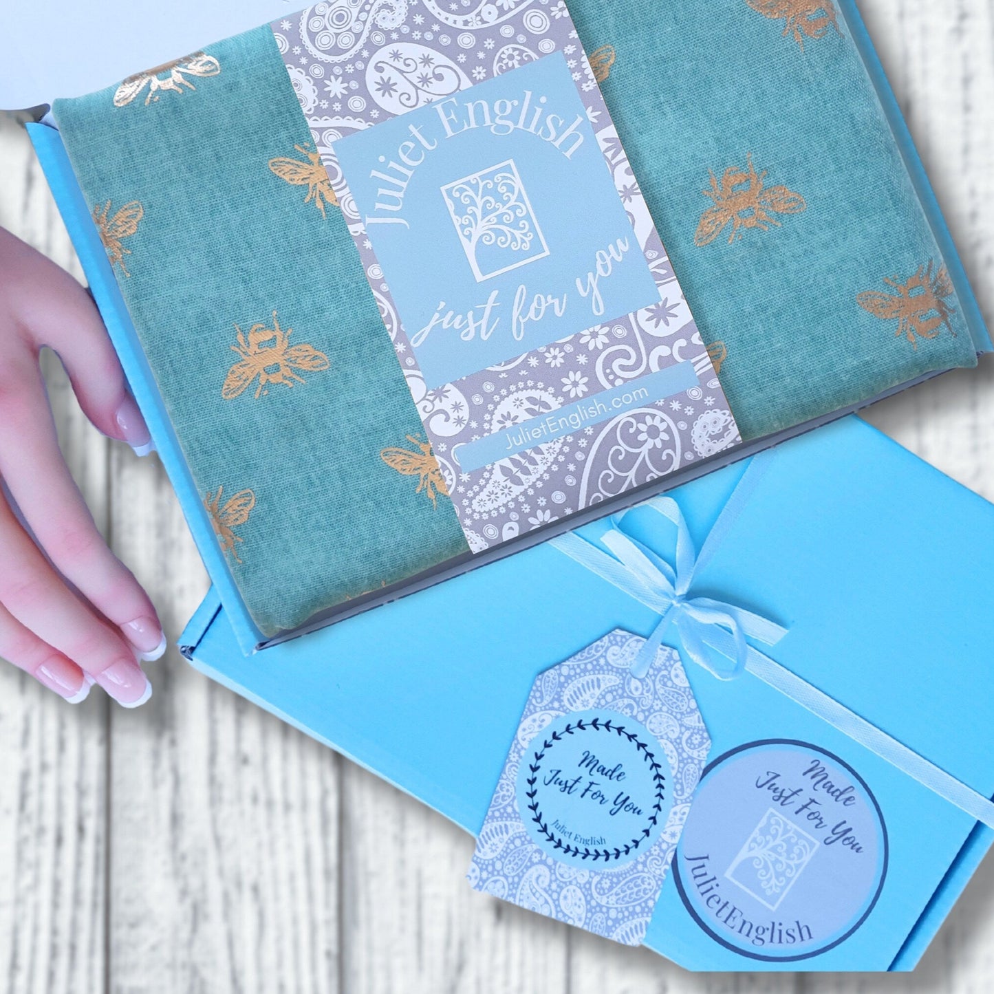 Bee Scarf - Turquoise and Rose Gold Foil