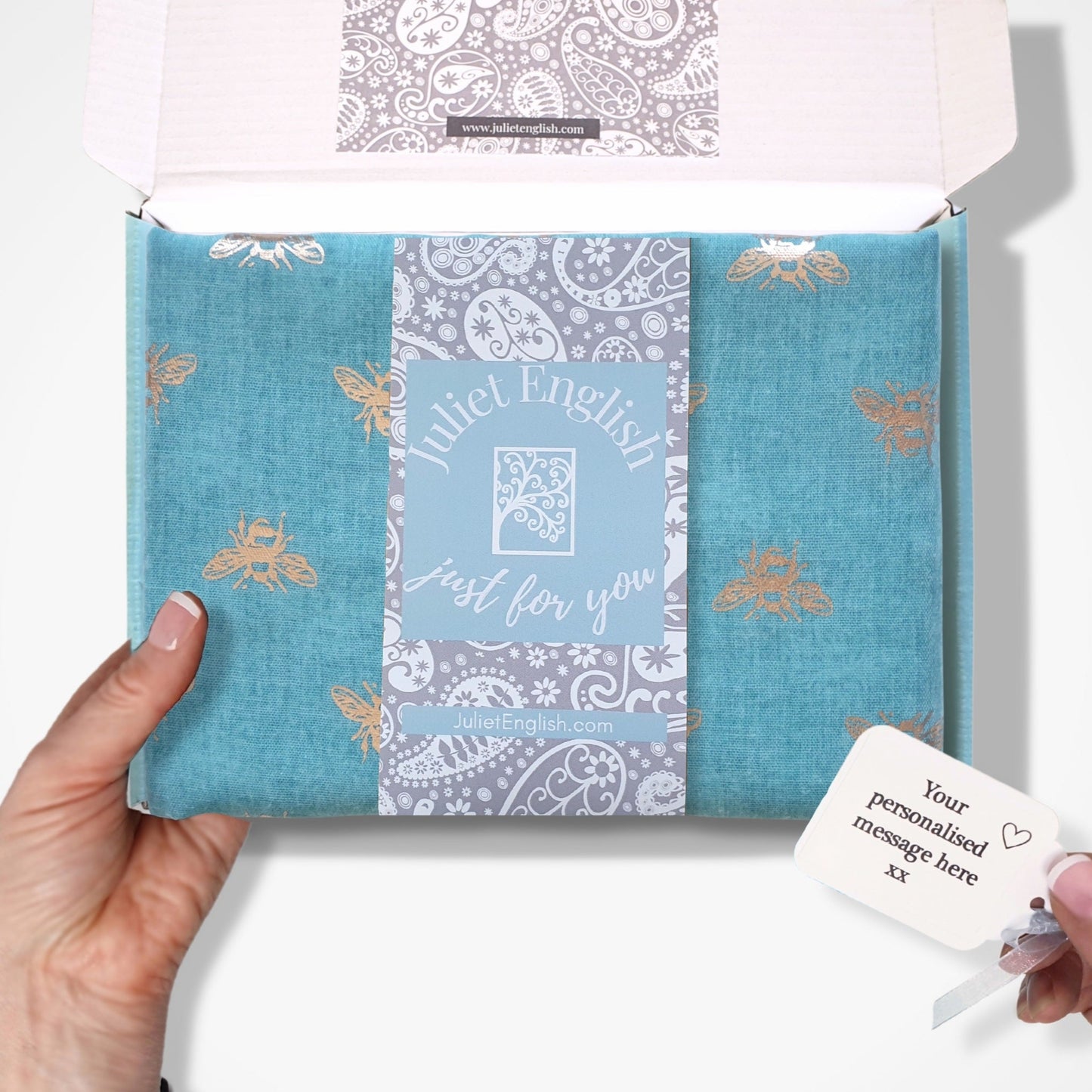 Bee Scarf - Turquoise and Rose Gold Foil
