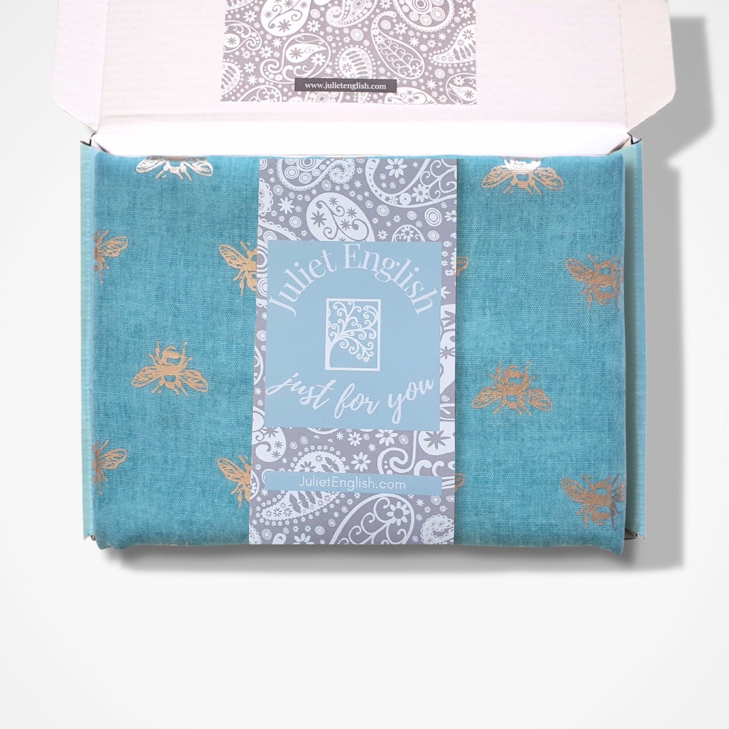 Bee Scarf - Turquoise and Rose Gold Foil