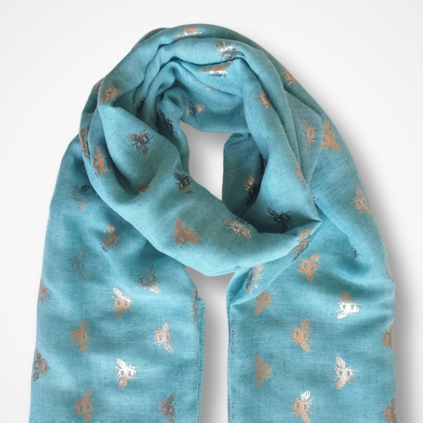 Bee Scarf - Turquoise and Rose Gold Foil
