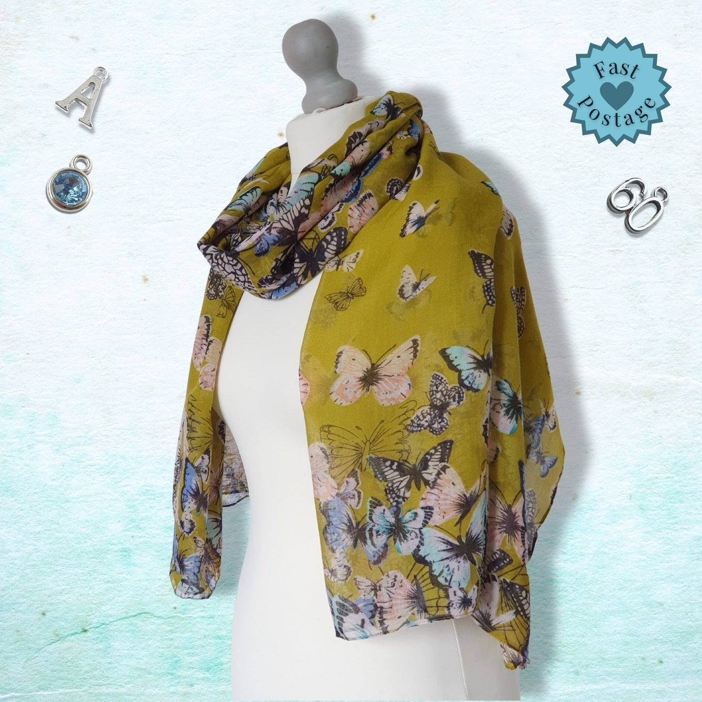 Vintage Butterfly Scarf - Yellow-Green