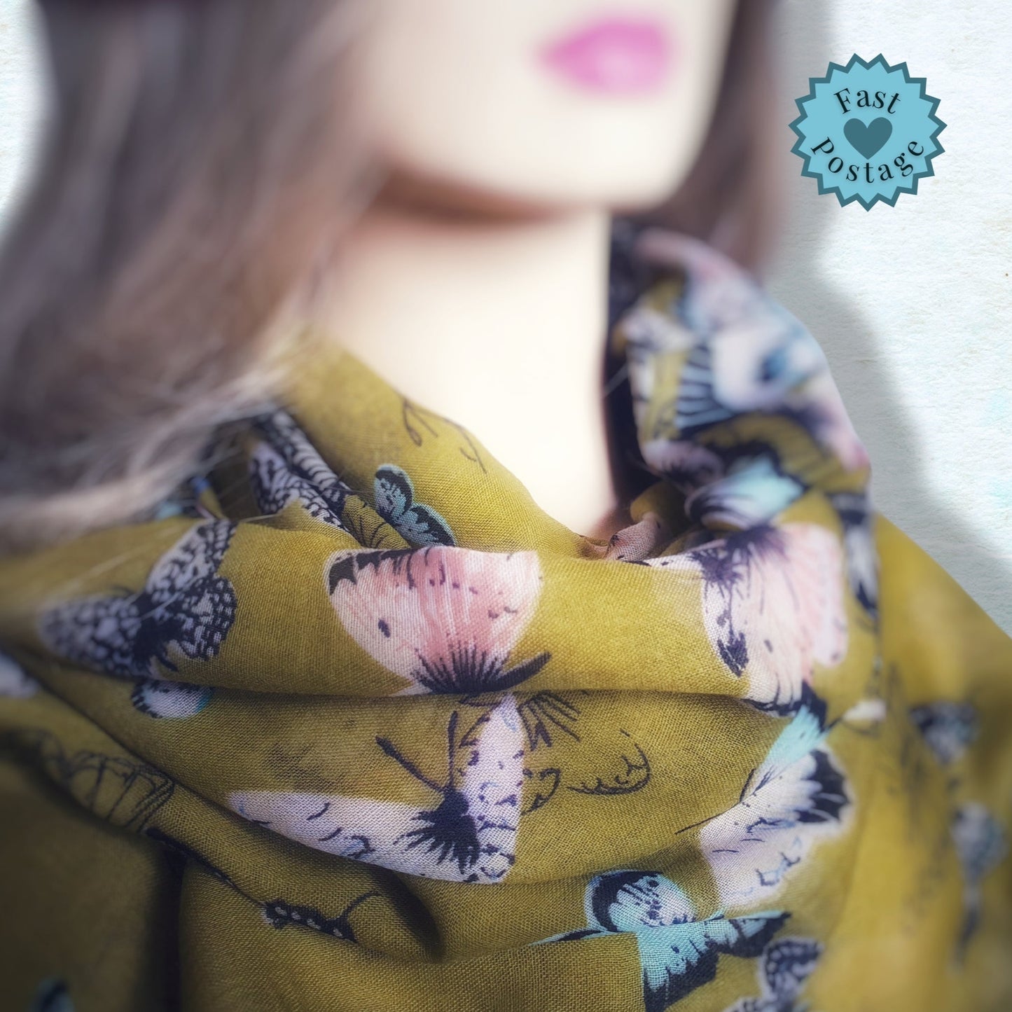 Vintage Butterfly Scarf - Yellow-Green