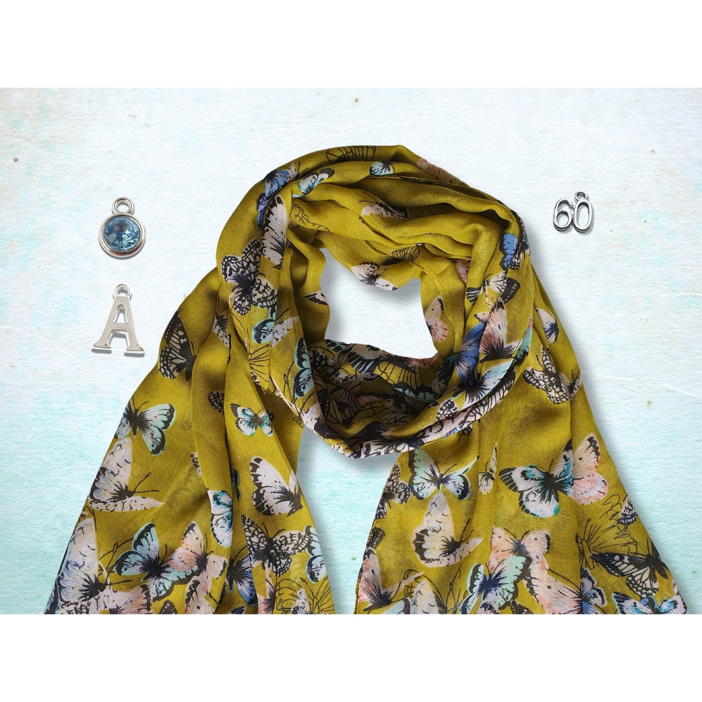 Vintage Butterfly Scarf - Yellow-Green
