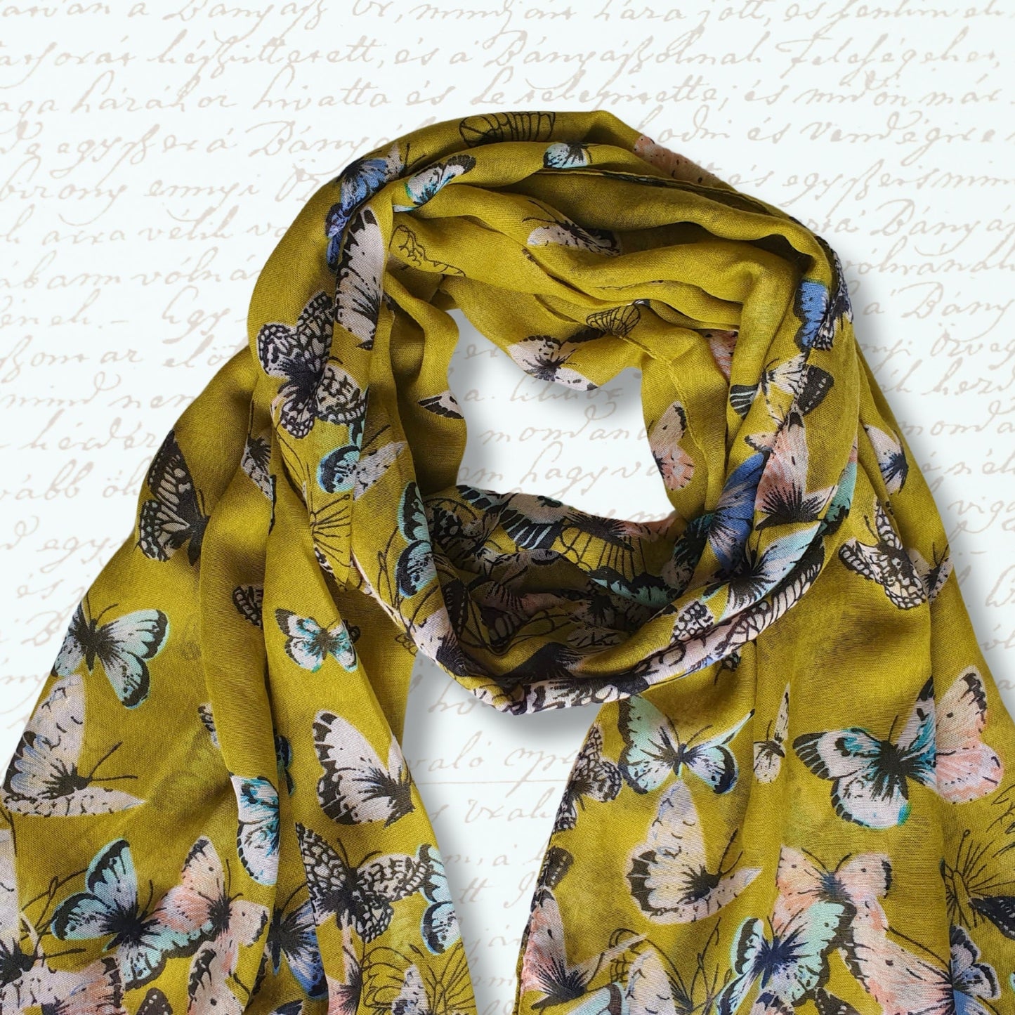 Vintage Butterfly Scarf - Yellow-Green