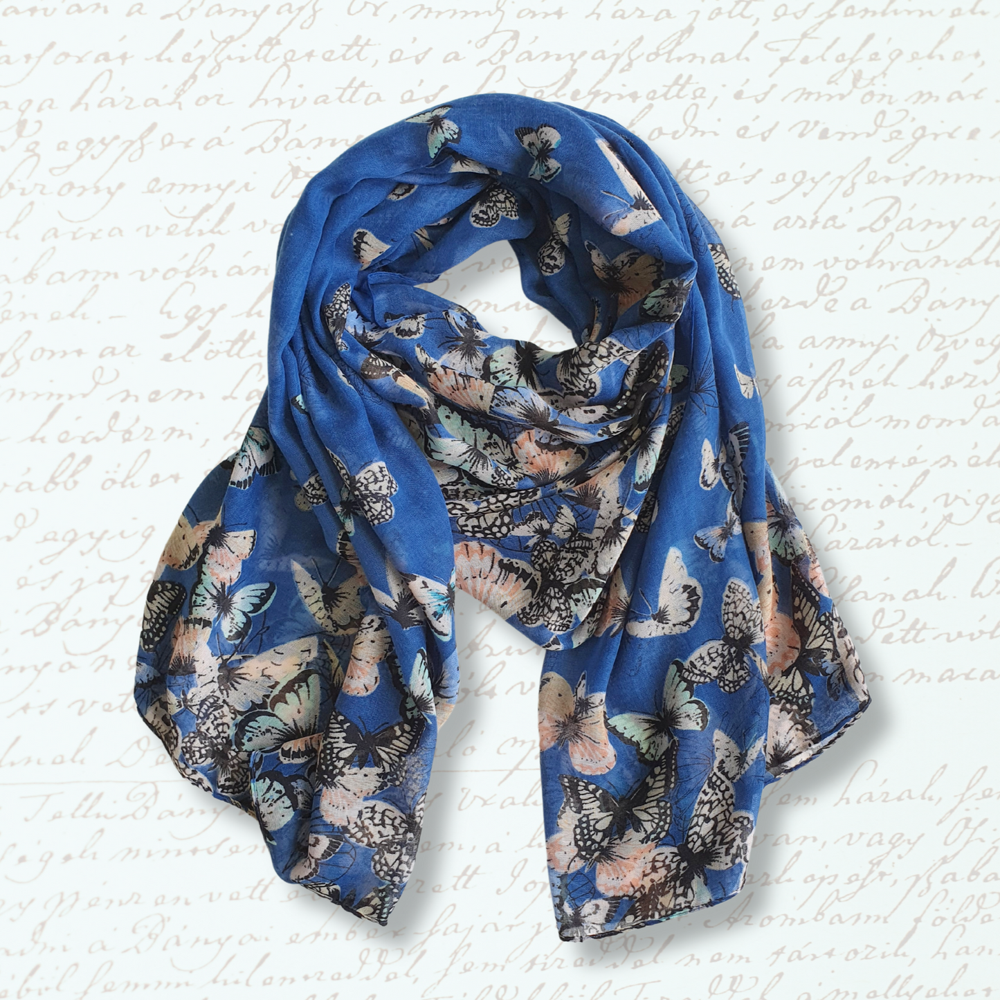 Vintage Butterfly Scarf - Blue