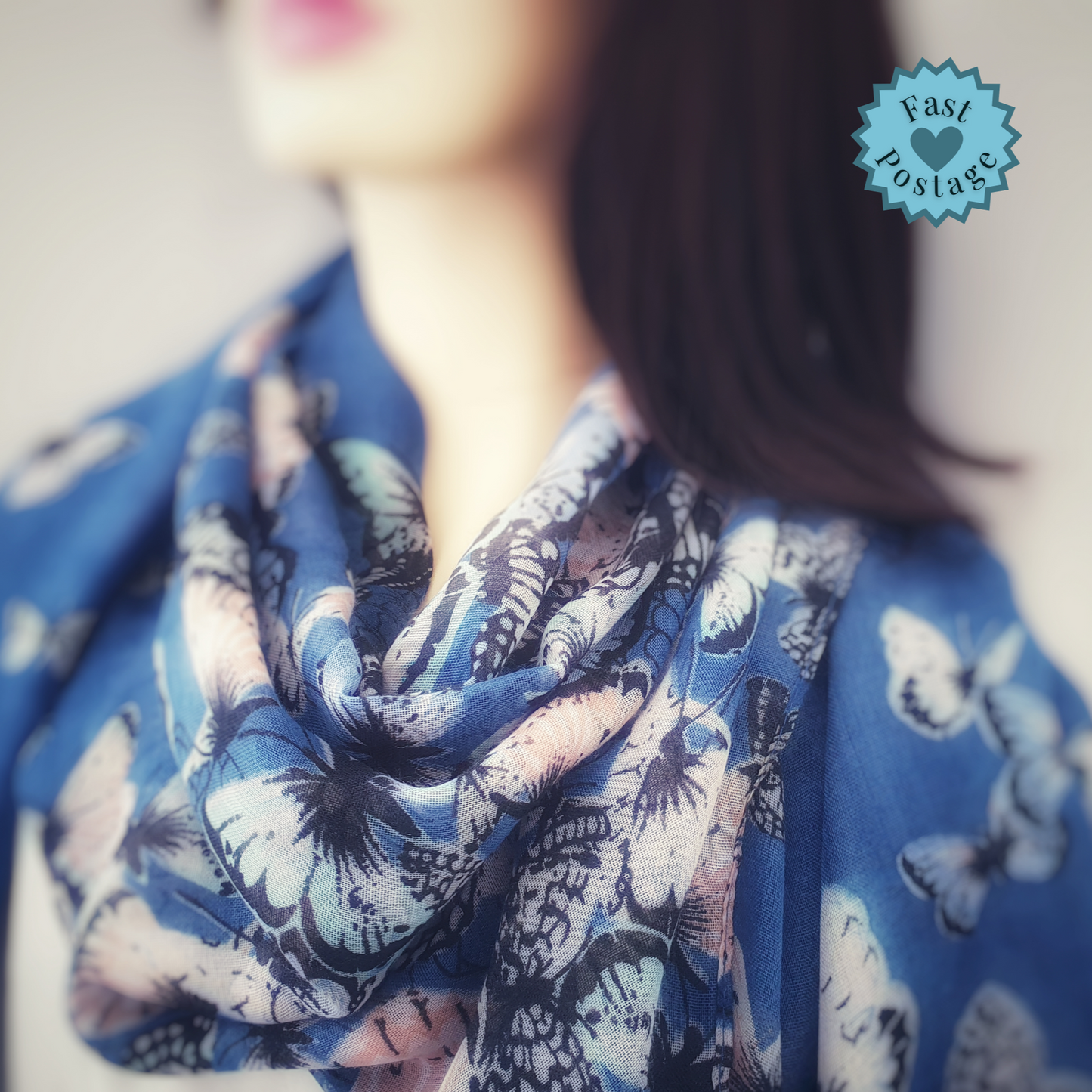 Vintage Butterfly Scarf - Blue