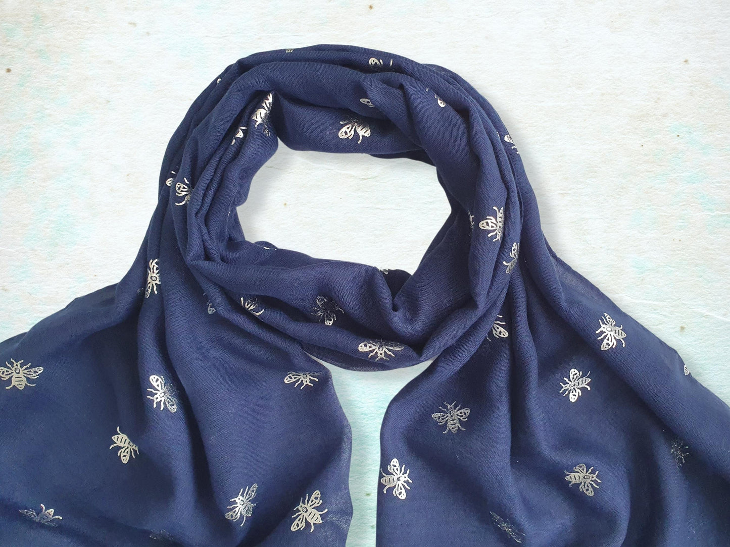 Foil Bee Scarf - Navy & Silver