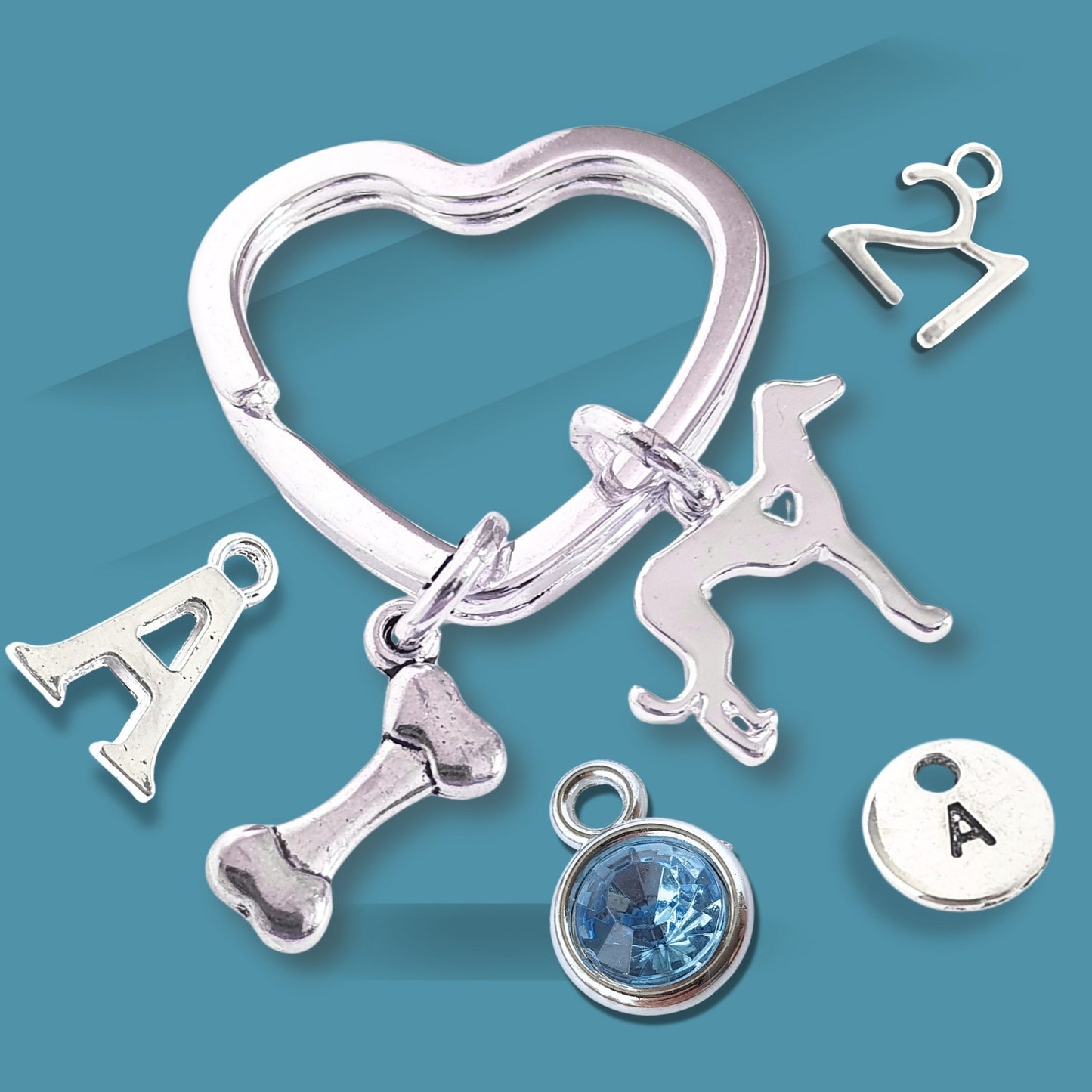 Whippet Greyhound Keyring - Silver