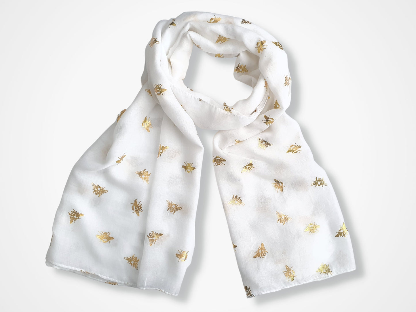 Foil Bee Scarf - White & Gold