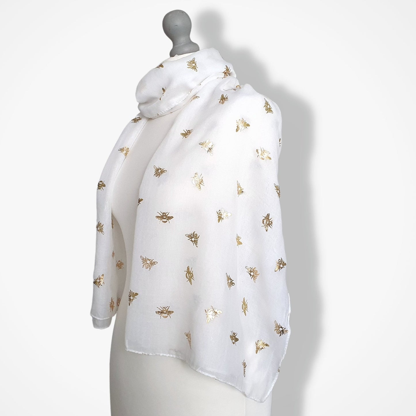 Foil Bee Scarf - White & Gold