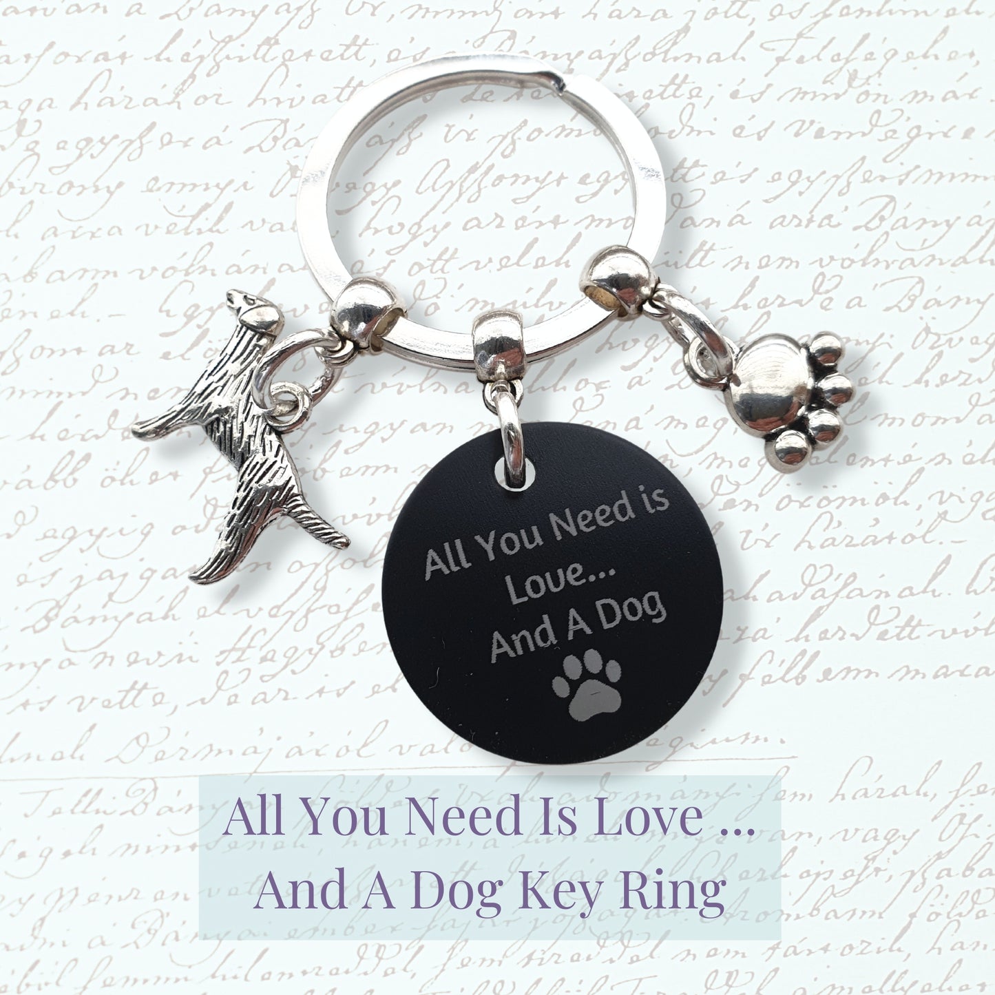 'All you need is Love... and a Dog' Retriever Keyring - Silver
