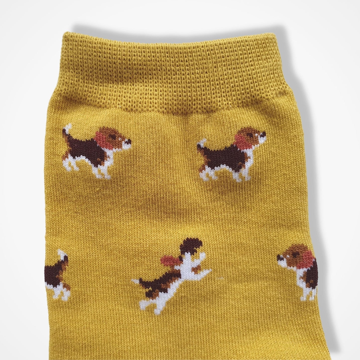 Cute Mustard Yellow Beagle Dog Socks - Fun and Stylish Footwear for Dog Lovers!