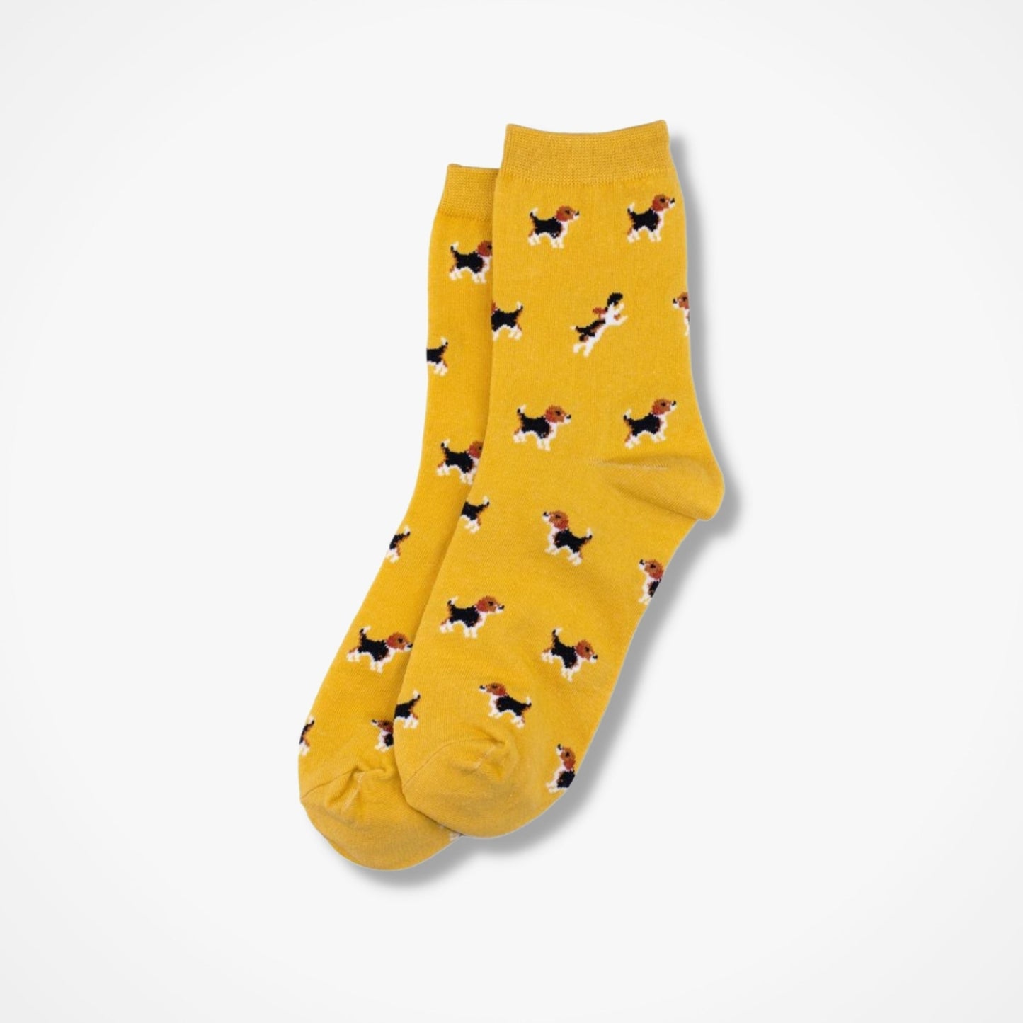 Cute Mustard Yellow Beagle Dog Socks - Fun and Stylish Footwear for Dog Lovers!