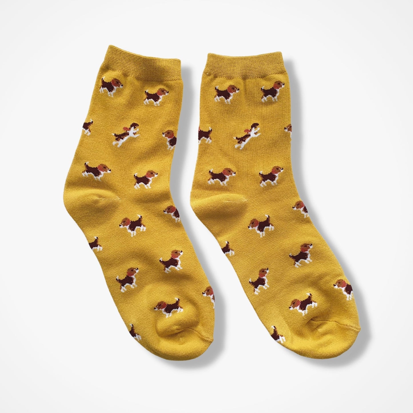 Cute Mustard Yellow Beagle Dog Socks - Fun and Stylish Footwear for Dog Lovers!