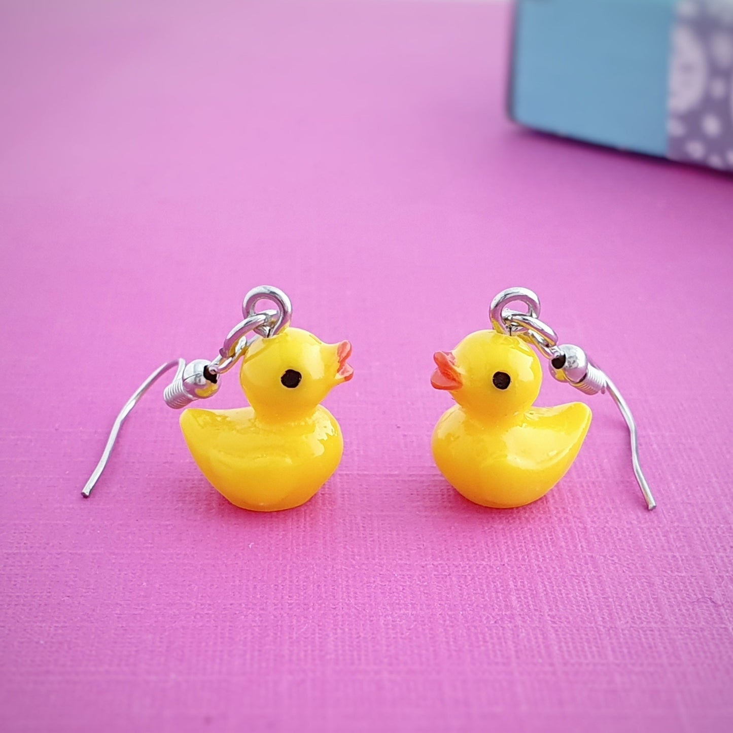 Yellow Rubber Duck Earrings - Silver