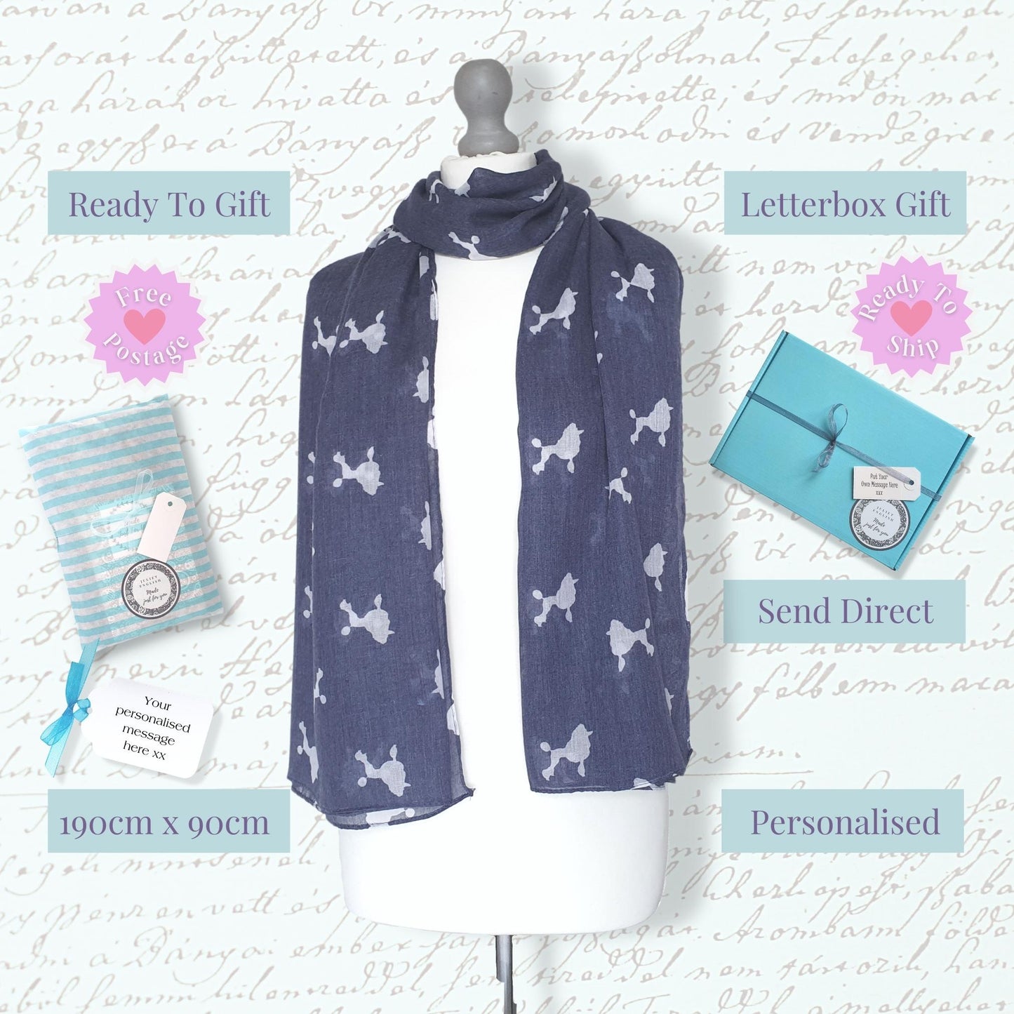 Poodle Print Scarf - Blue