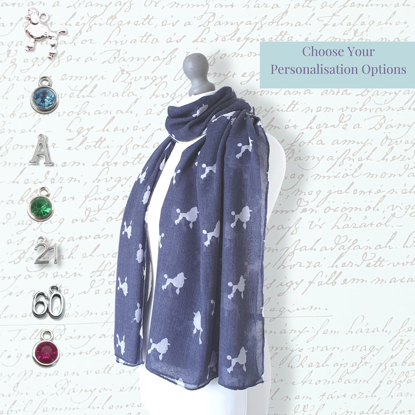 Poodle Print Scarf - Blue