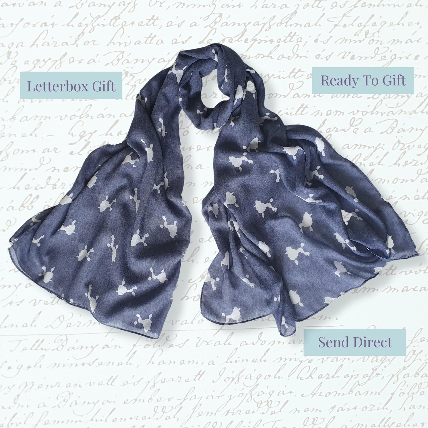 Poodle Print Scarf - Blue