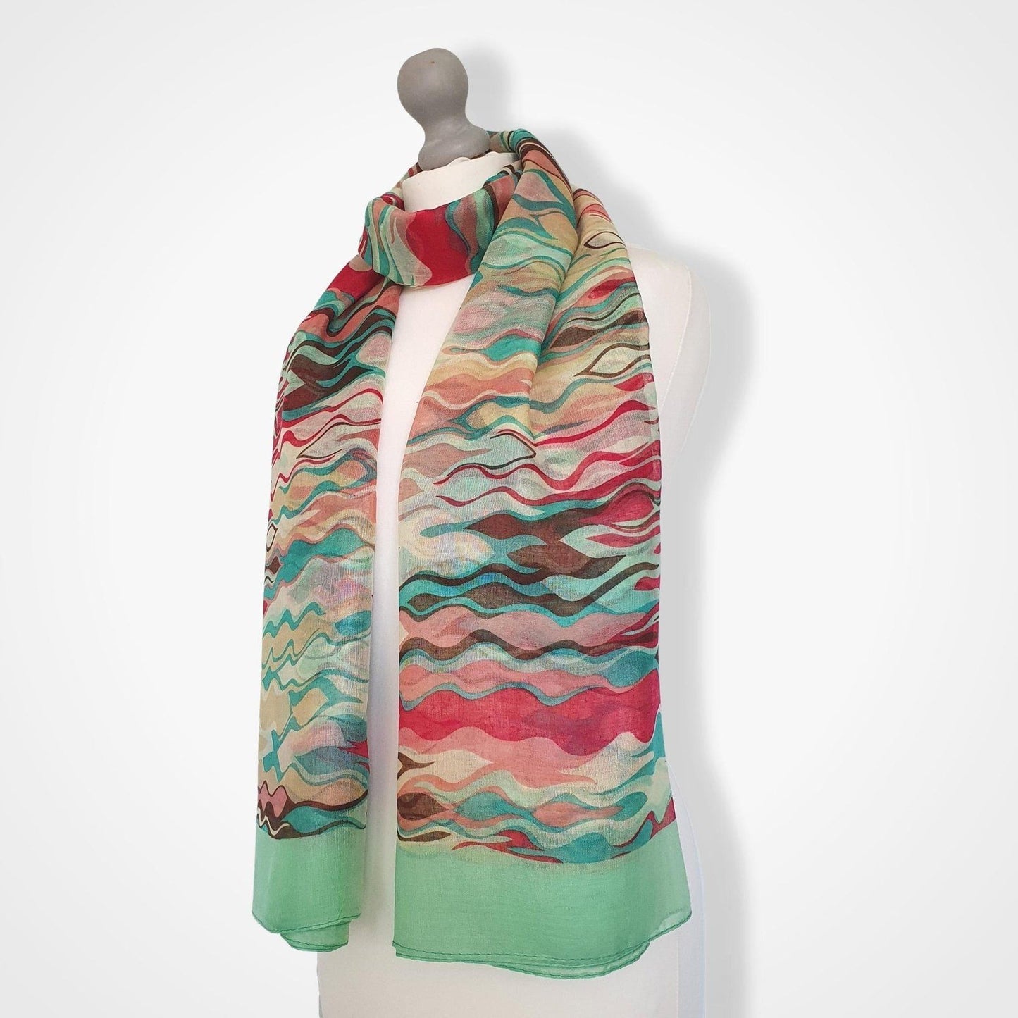 Abstract Waves Print Scarf Green