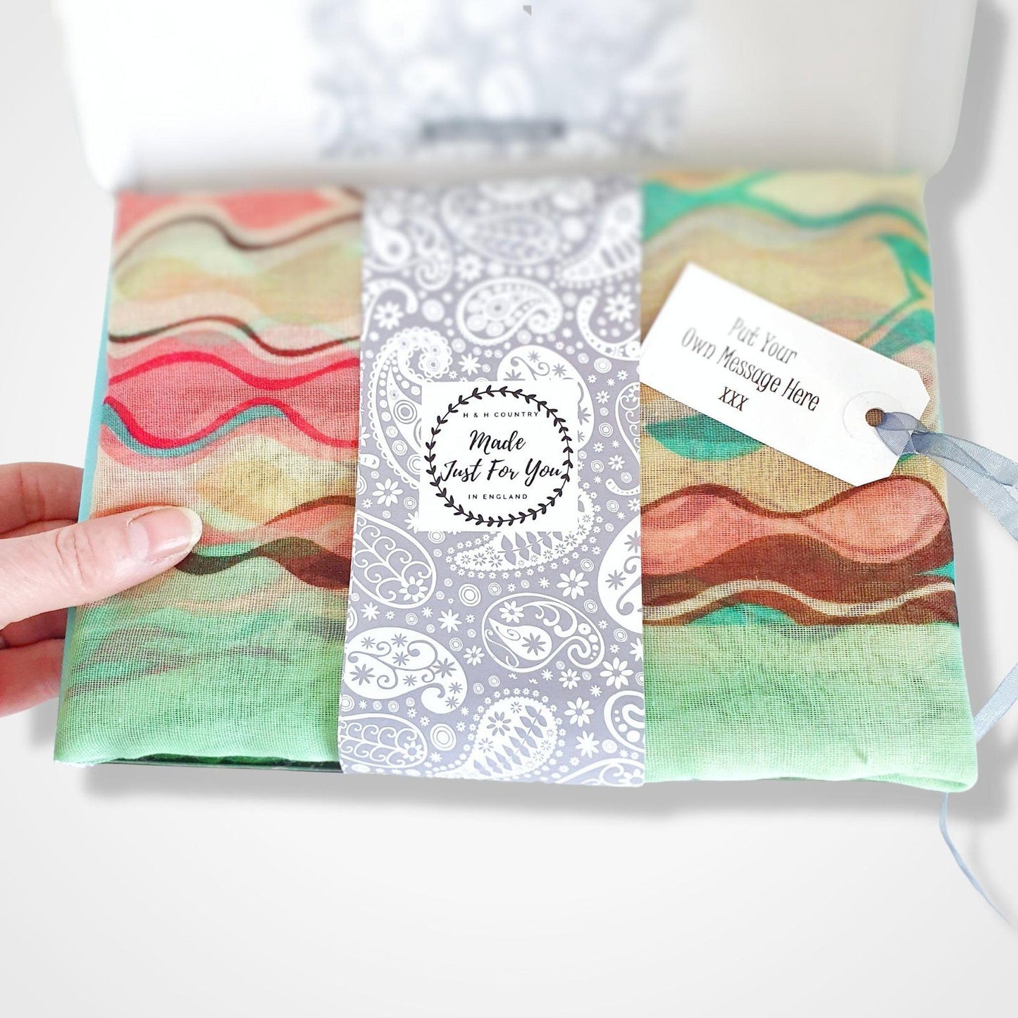 Abstract Waves Print Scarf Green