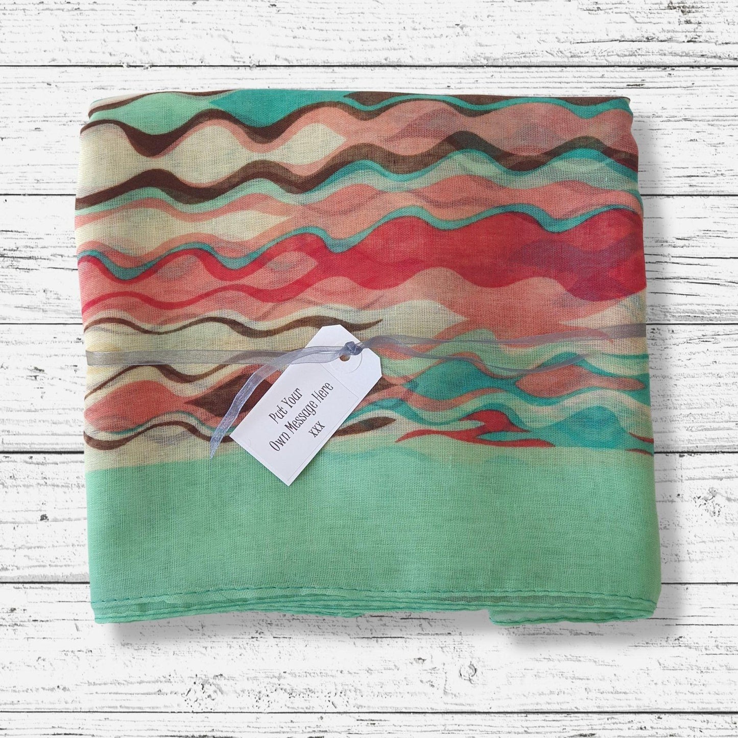 Abstract Waves Print Scarf Green