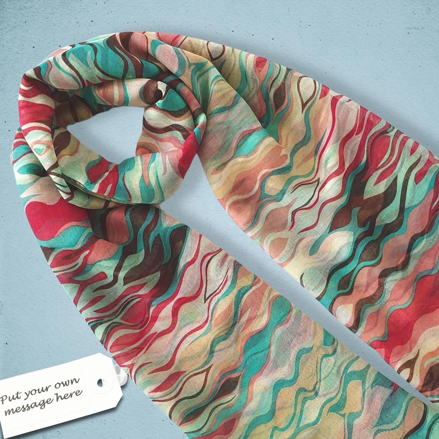 Abstract Waves Print Scarf Green