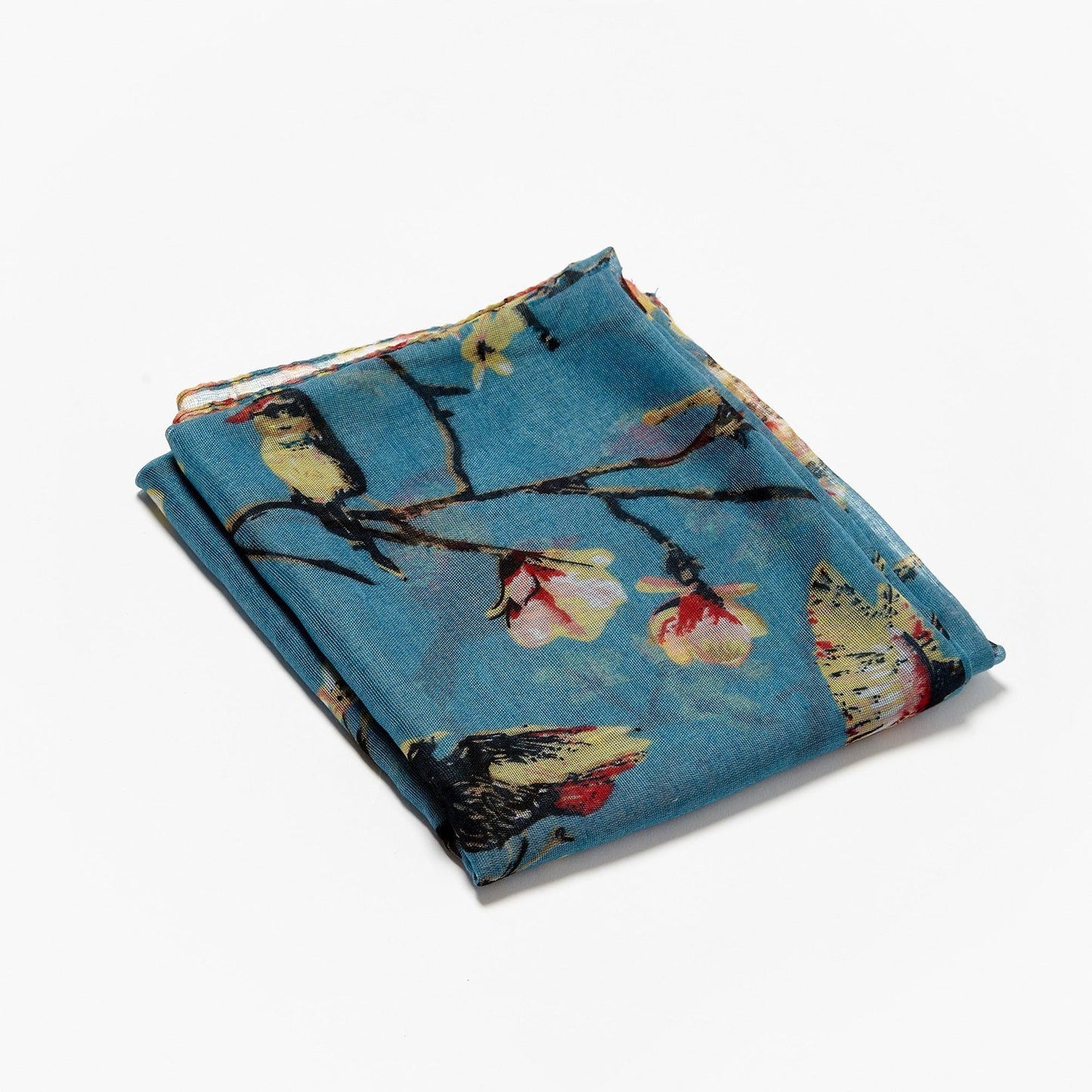 Bird Blossom Scarf Aqua Blue