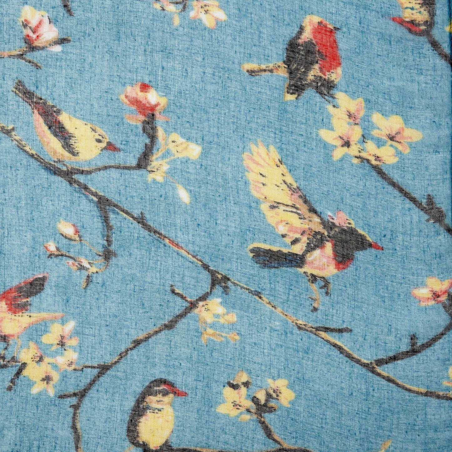 Bird Blossom Scarf Aqua Blue