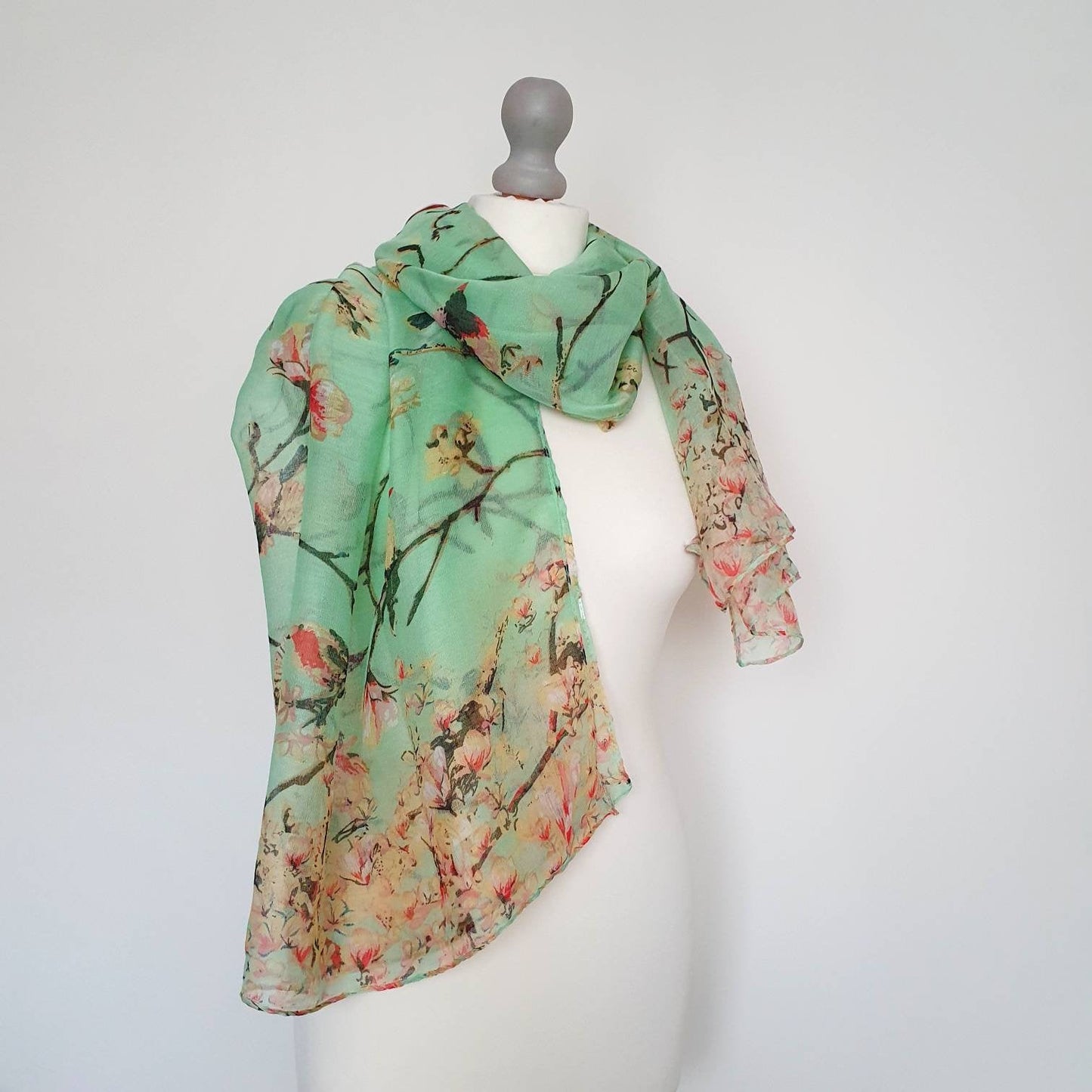 Bird Blossom Scarf Green