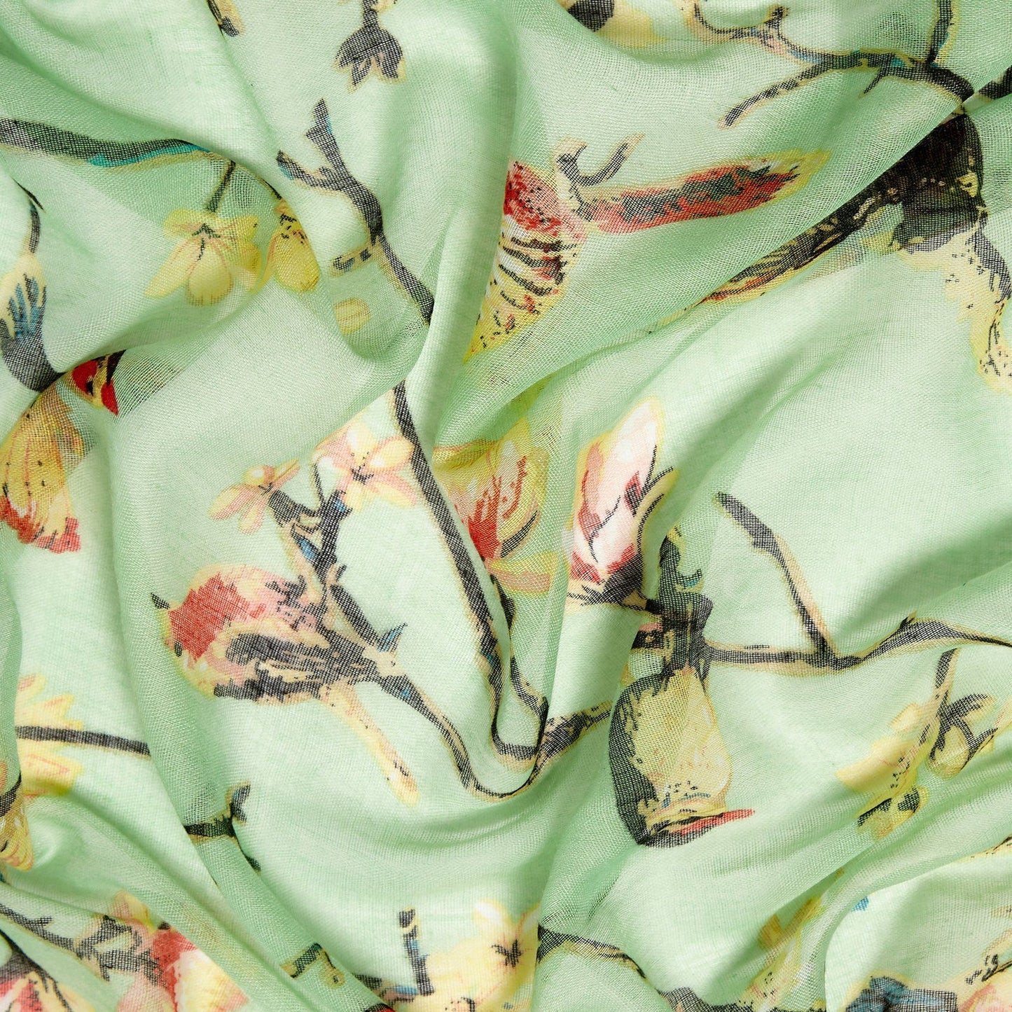 Bird Blossom Scarf Green
