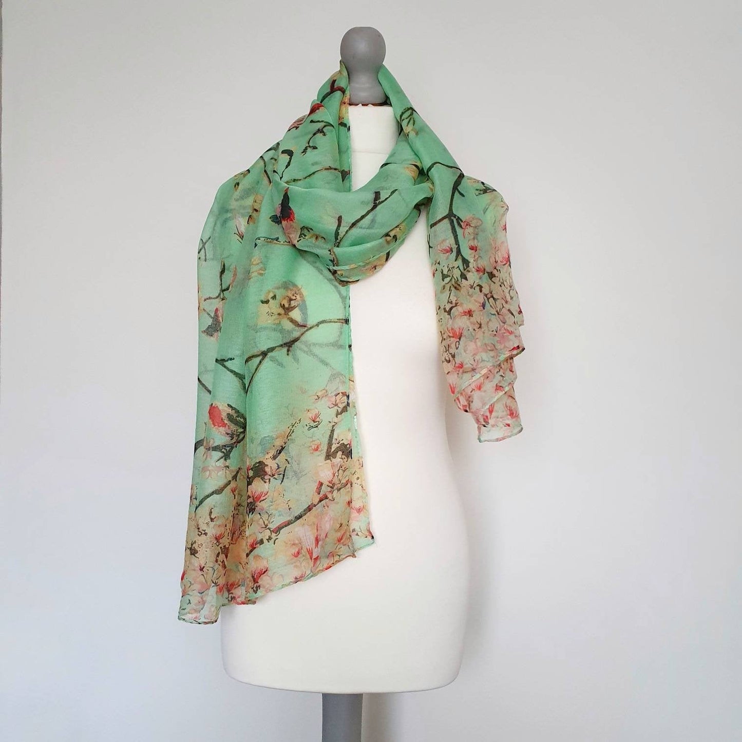 Bird Blossom Scarf Green