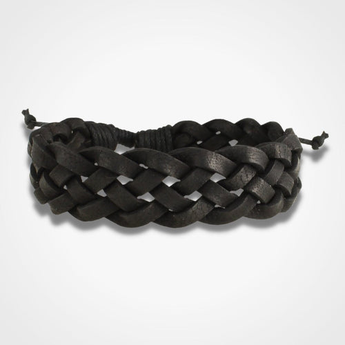 Braided Black Leather Men Bracelet