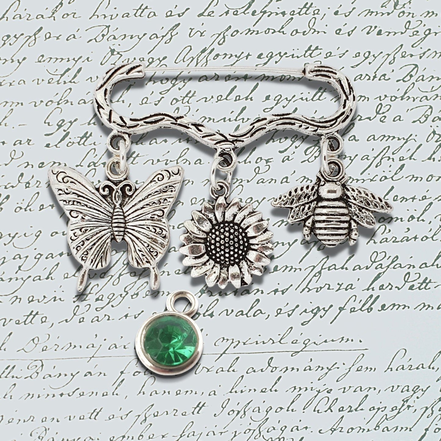 Butterfly Sunflower Bee Brooch Silver