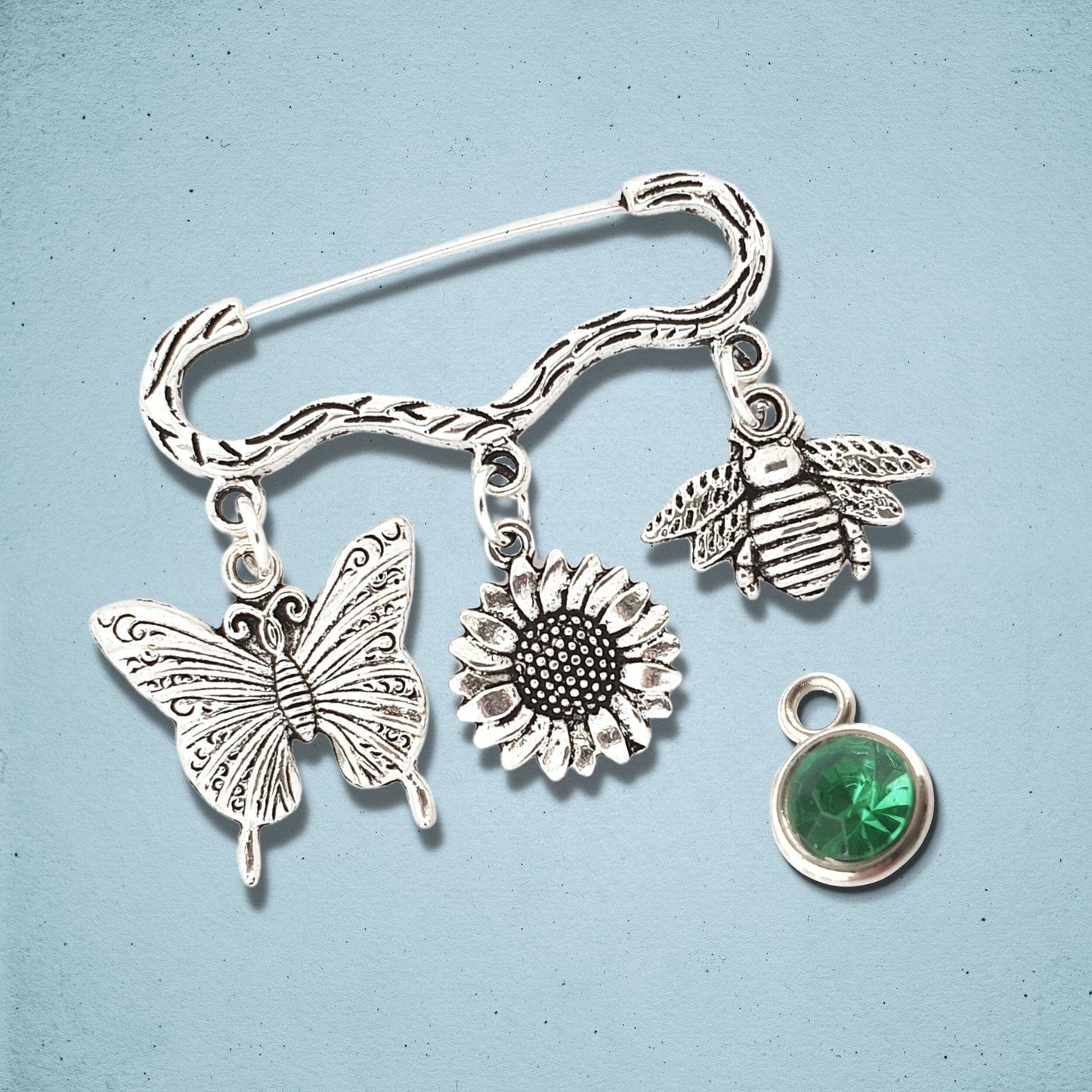 Butterfly Sunflower Bee Brooch Silver