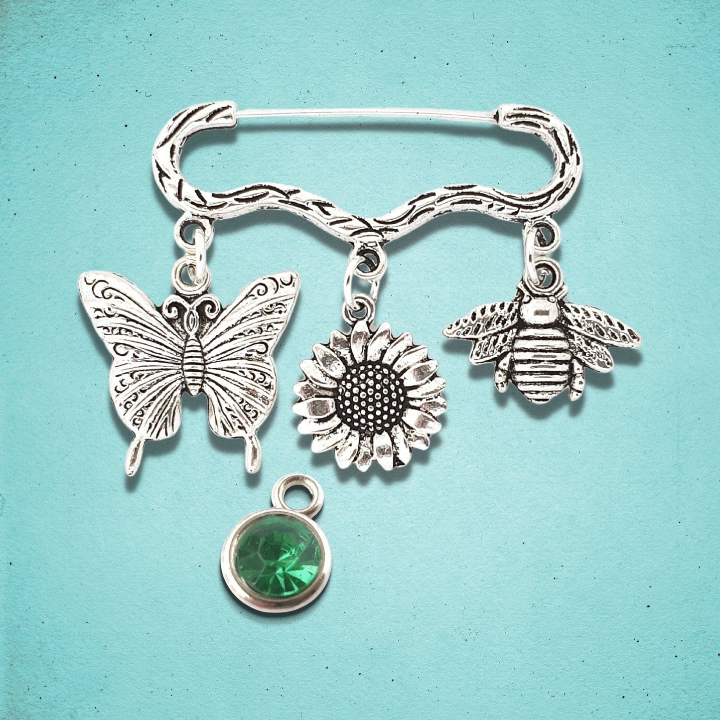 Butterfly Sunflower Bee Brooch Silver