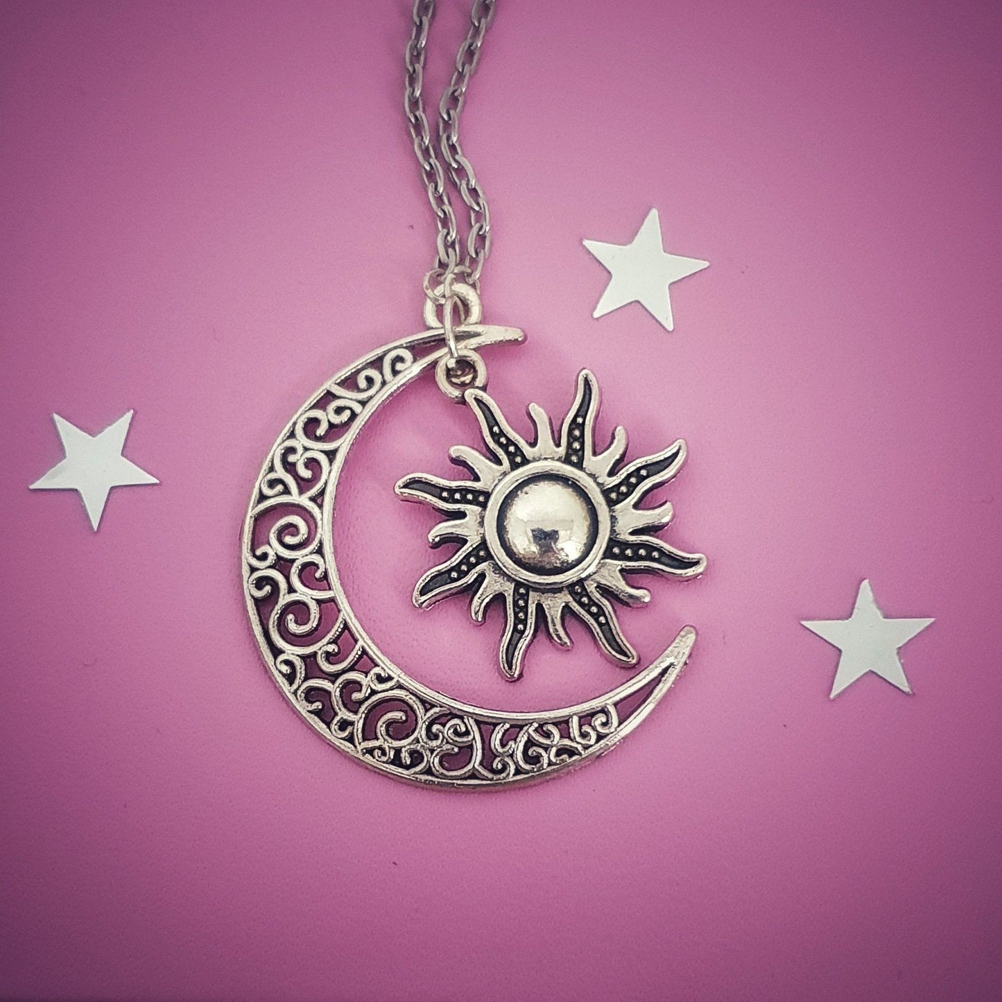 Celestial Moon Sun Necklace Silver