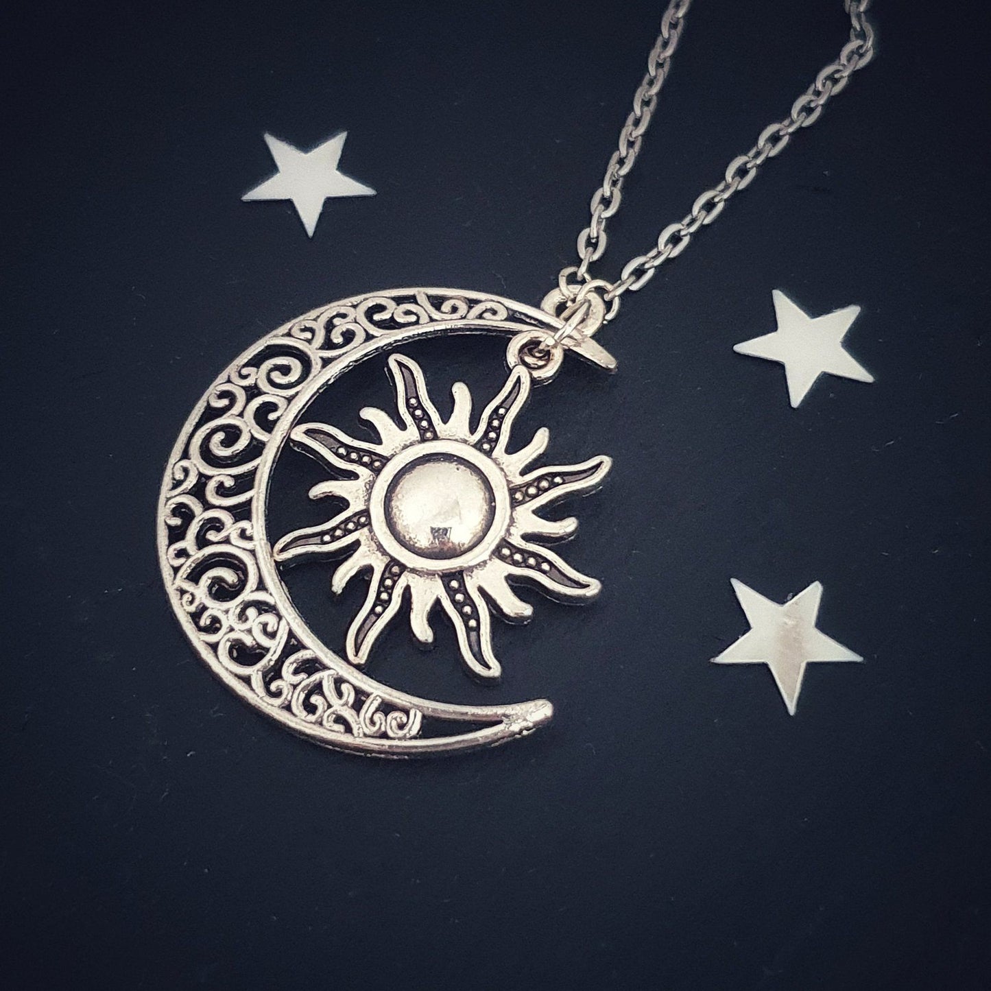 Celestial Moon Sun Necklace Silver