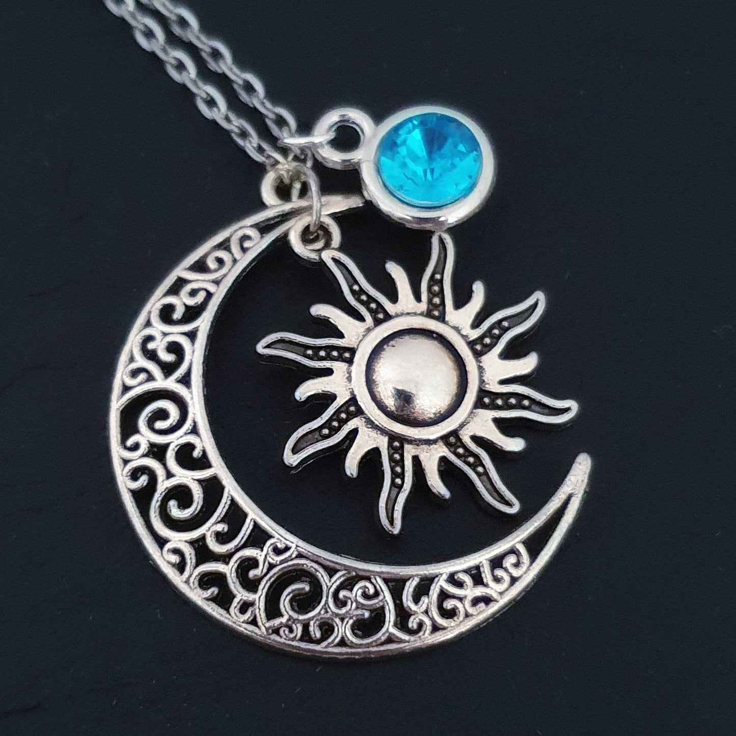Celestial Moon Sun Necklace Silver