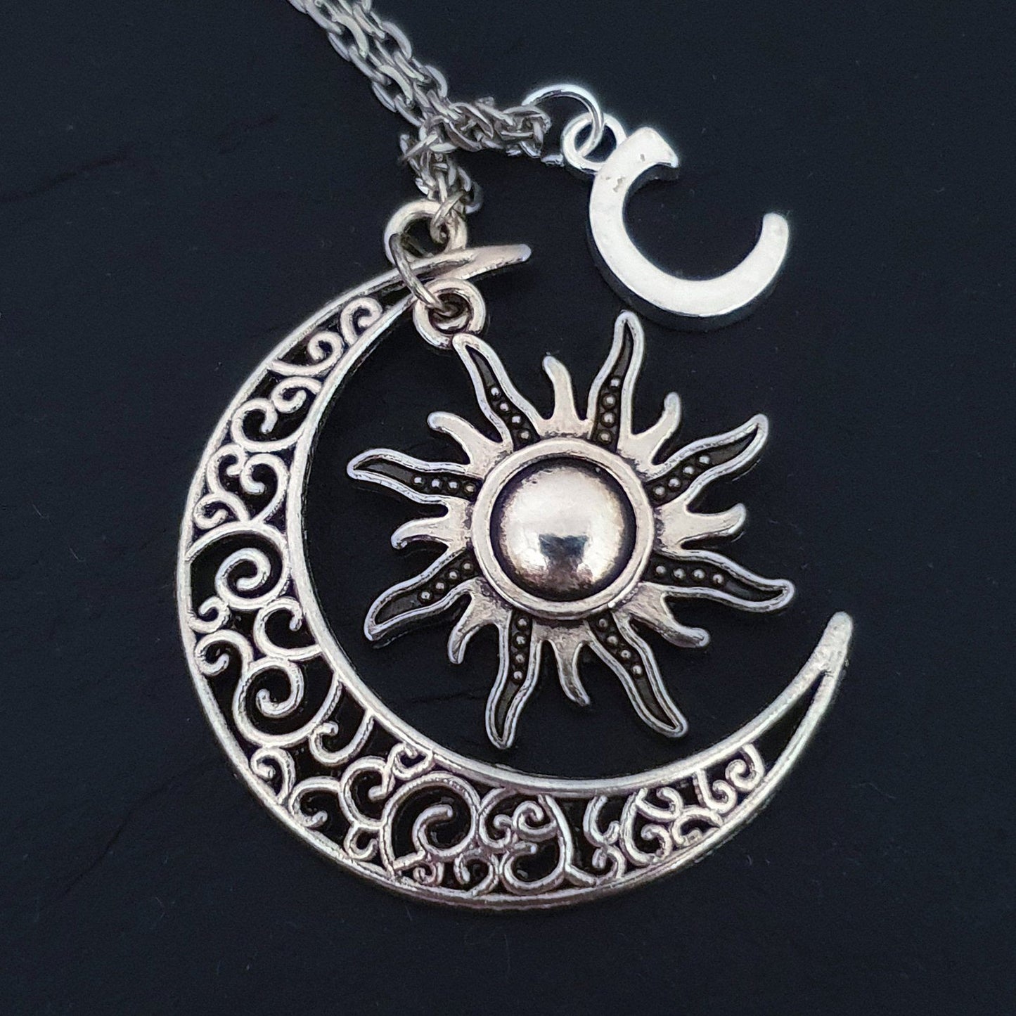 Celestial Moon Sun Necklace Silver