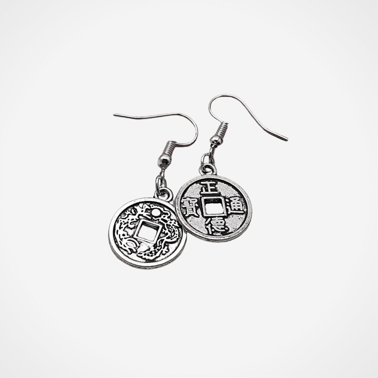 Chinese Coin Earrings Silver
