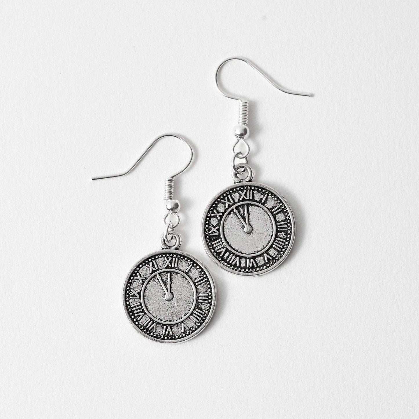 Clock Earrings Silver