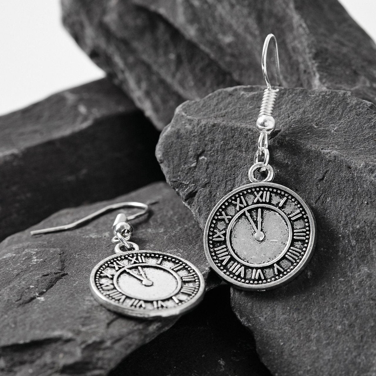Clock Earrings Silver