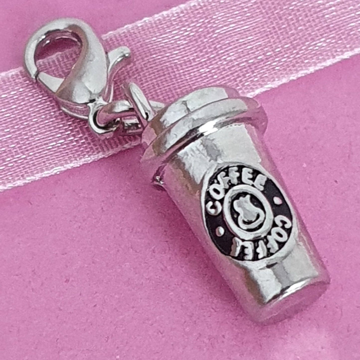Coffee Cup Clip Charm Silver